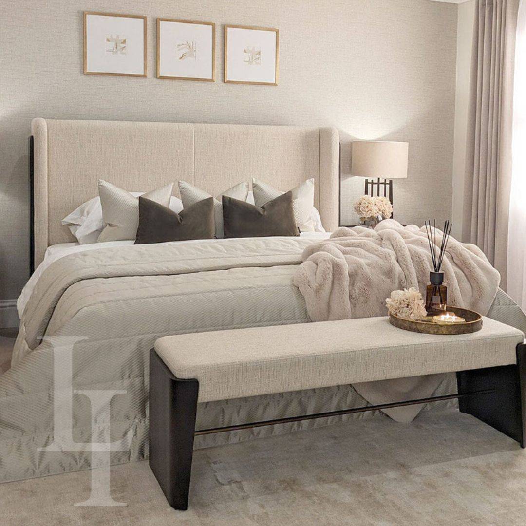 Rona Fabric Bed in Ebony - Luxury Interiors