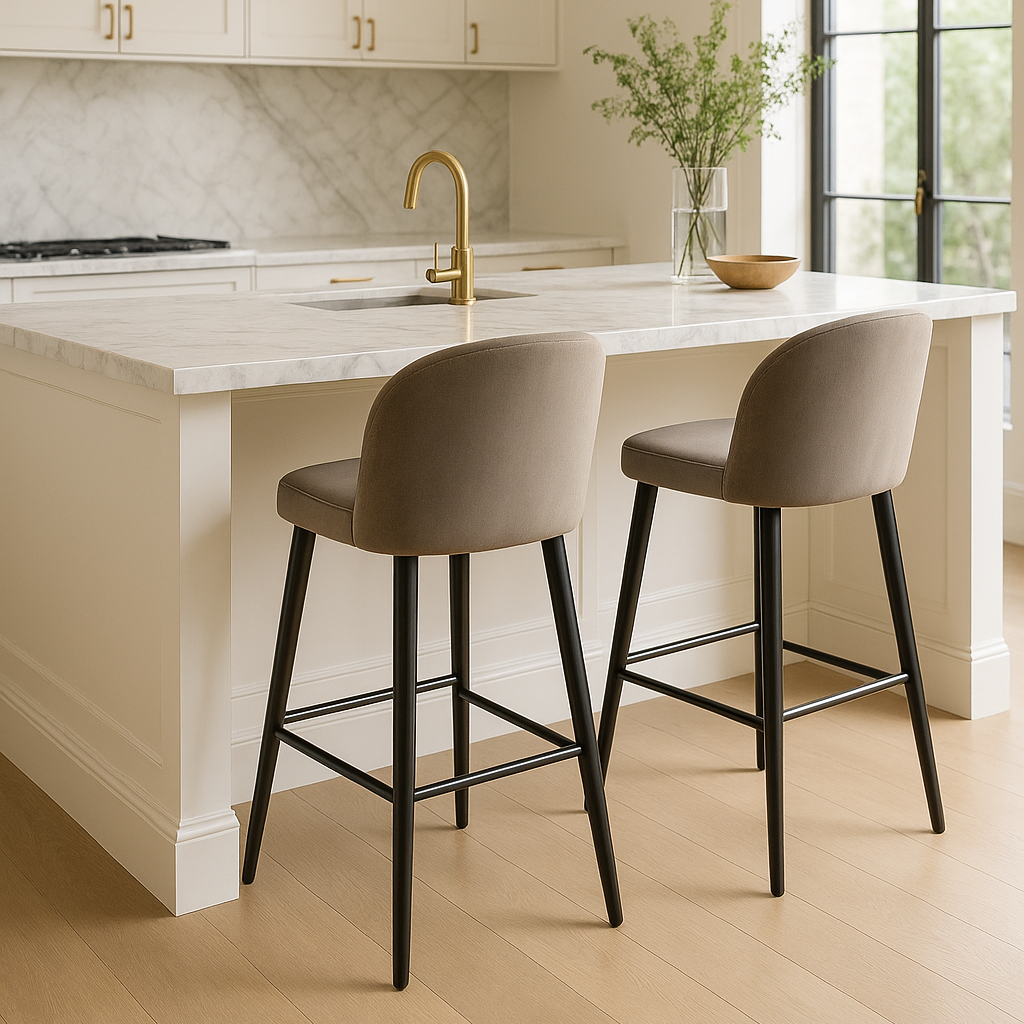 Nova Breakfast Bar Stool - Grey Velvet - Luxury Interiors