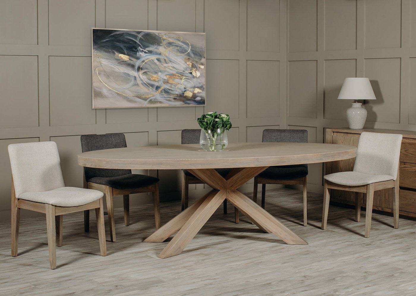 Fabien 2.3m Table Oval Scandinavian Dining Set - Luxury Interiors
