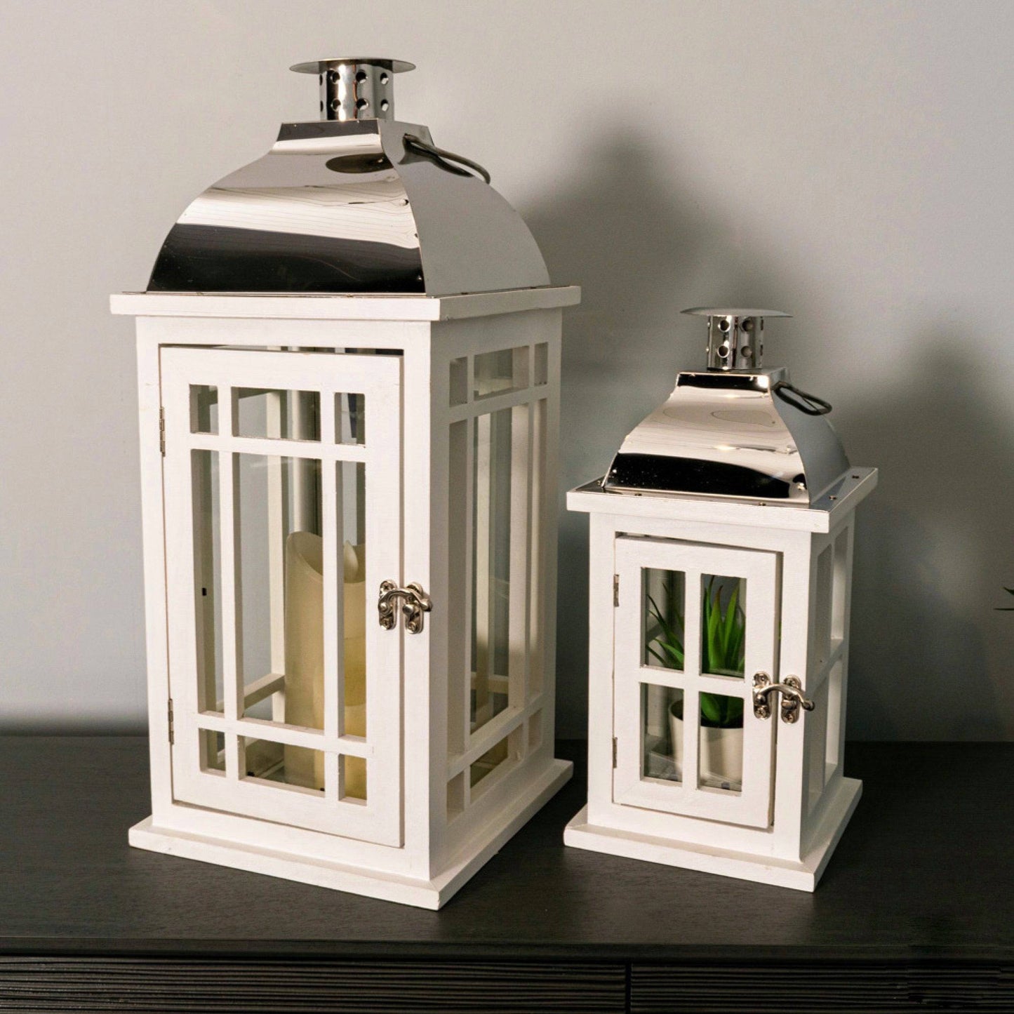 Julie Chrome White Lanterns - Luxury Interiors
