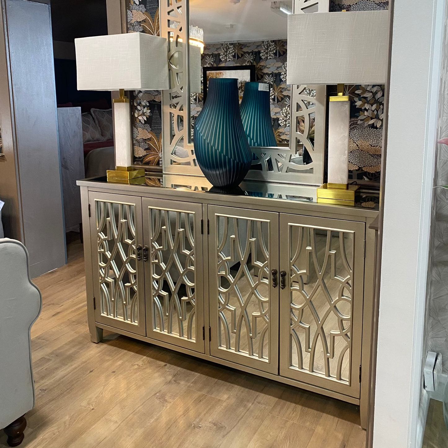 Glinda Gold Mirrored Large Sideboard - Luxury Interiors