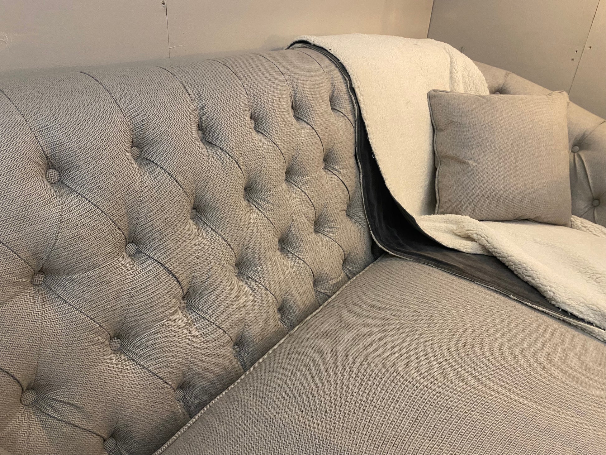 Chesterfield Grey Linen Suite - Luxury Interiors