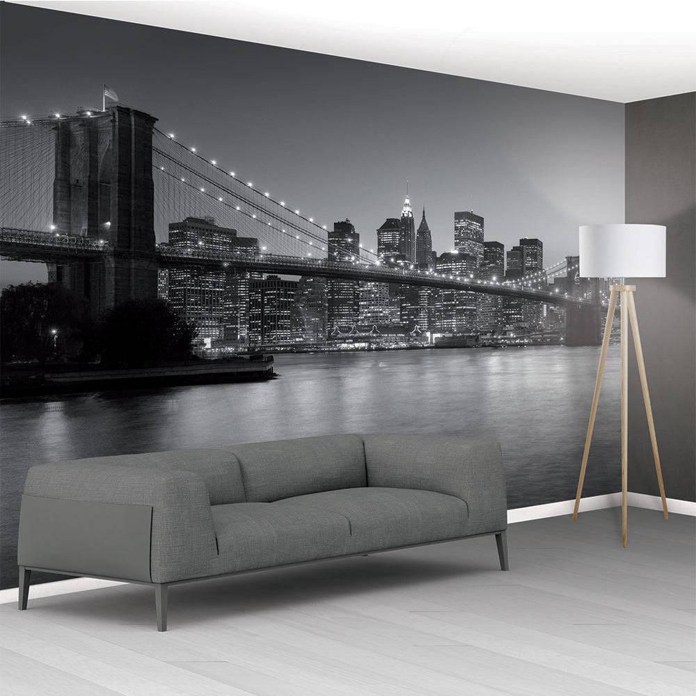 Non Woven Paste The Wall XXL Mural 3.66 X 2.53M Brooklyn Bridge B&W - Luxury Interiors