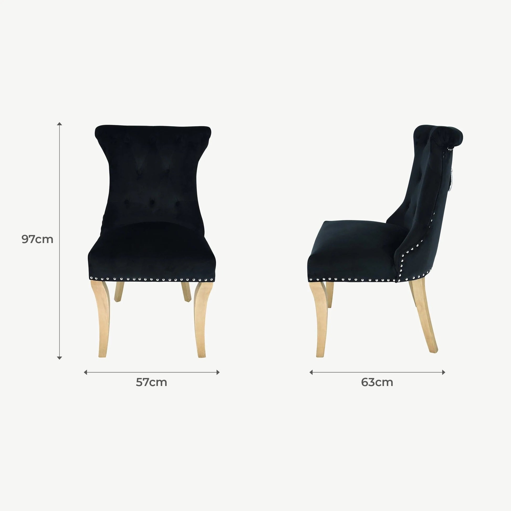 Rochelle Black Velvet Knocker Back Dining Chair (Pair) - Luxury Interiors