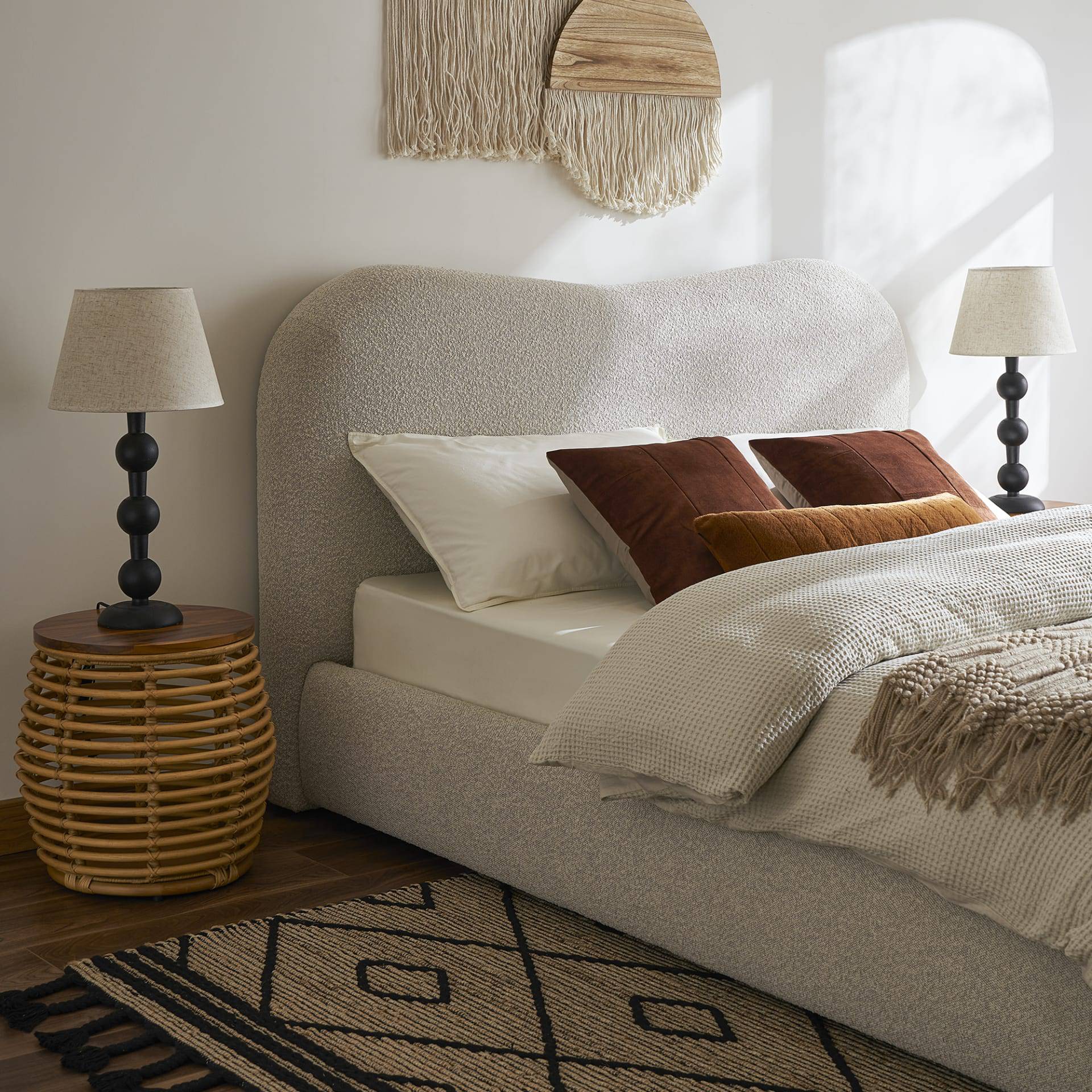 Modern Delilah Grey Teddy Fabric Bedframe - Luxury Interiors
