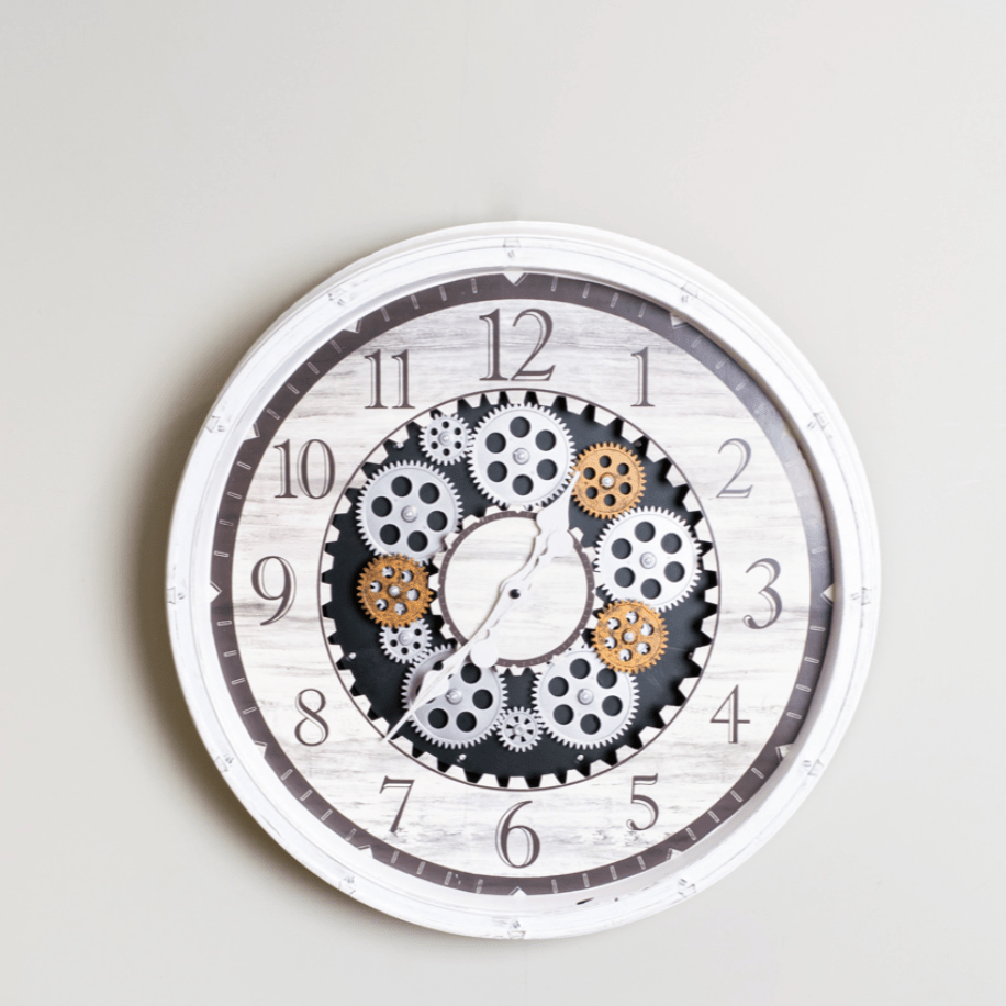 Clockworks gears clock ant white - Luxury Interiors