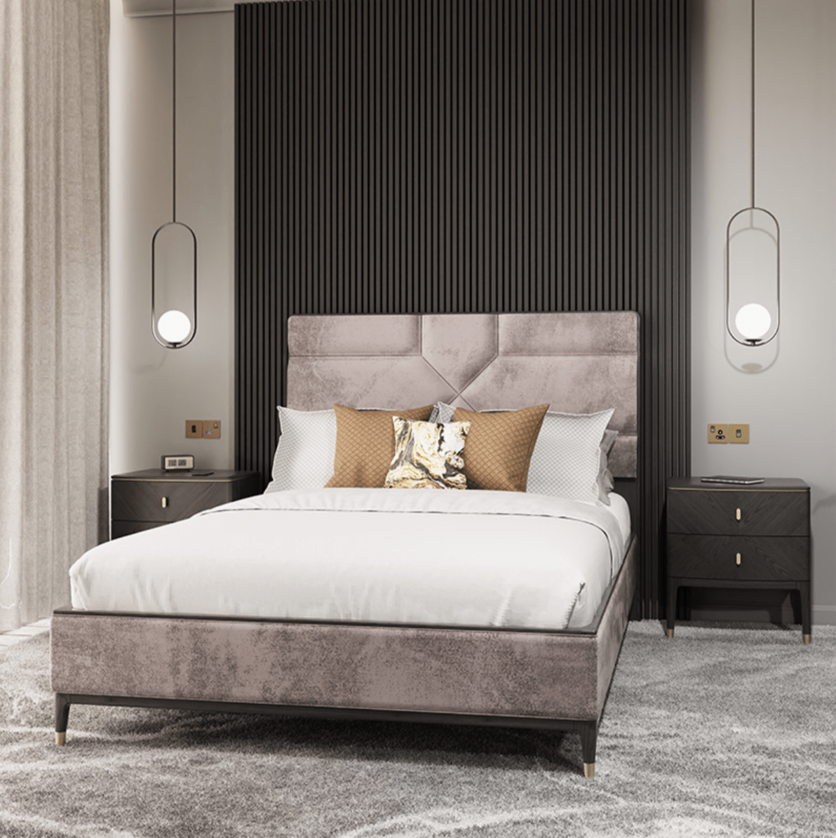 Darcy Bedframe Ebony/Stone - Luxury Interiors
