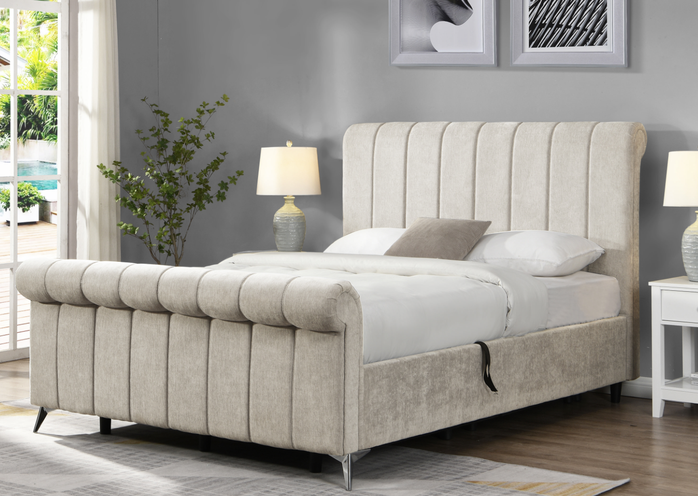 Carlow Storage Bed Grey or Beige - Luxury Interiors