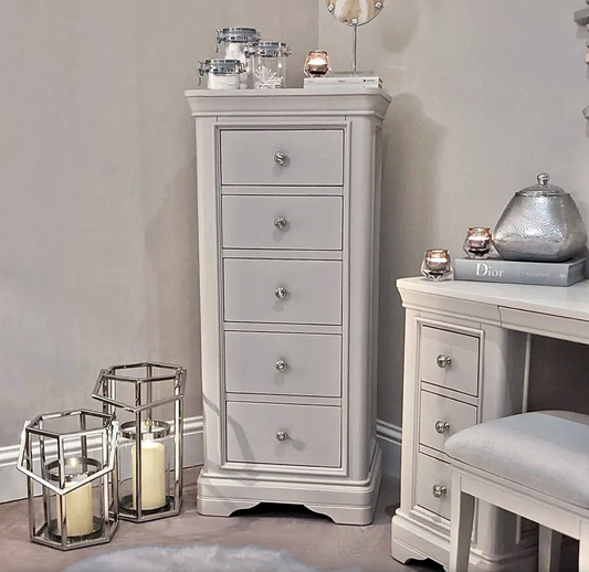 Mabel Tall Slim Chest of Drawers - Luxury Interiors