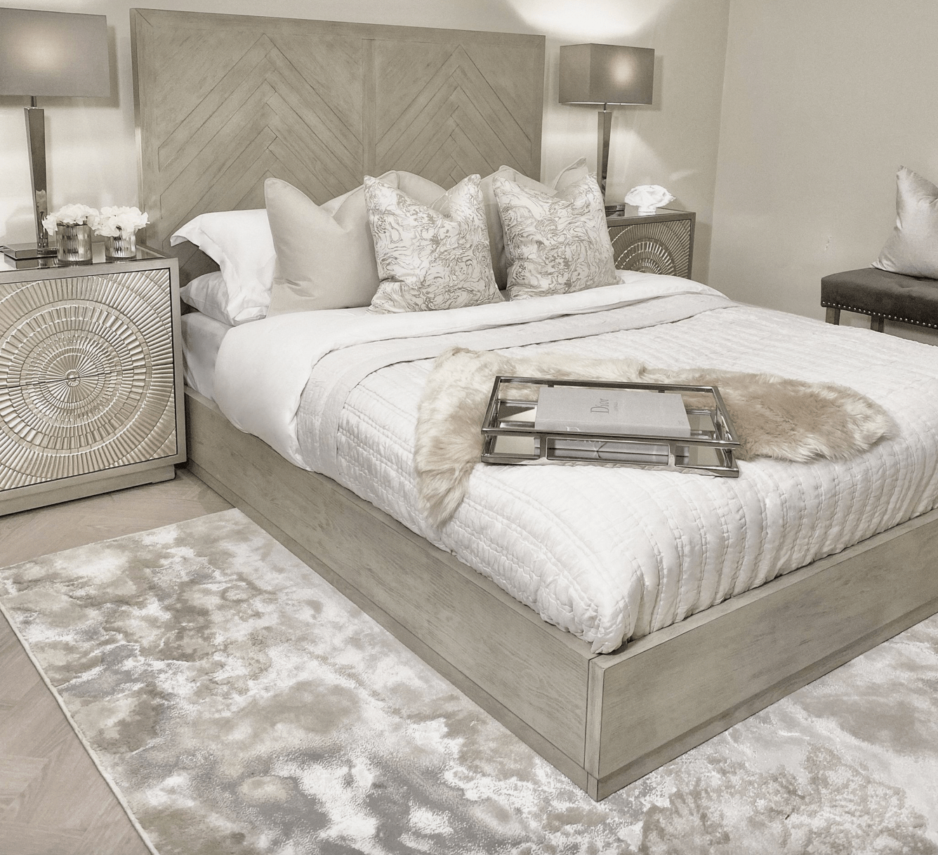 Frenso Silver 2 Drawer Luxury Side Table - Luxury Interiors