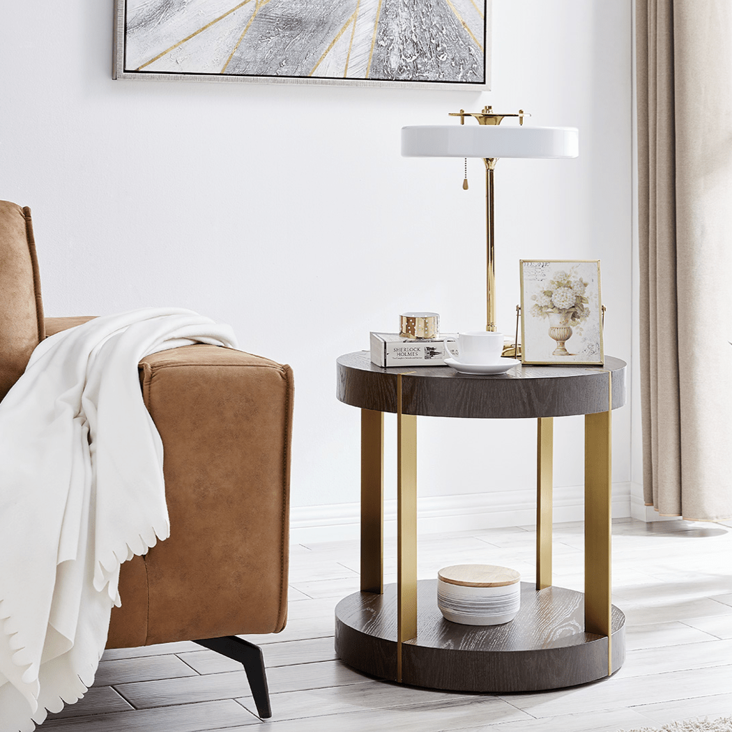 Sanremero Gold & Wood Lamp Table - Luxury Interiors