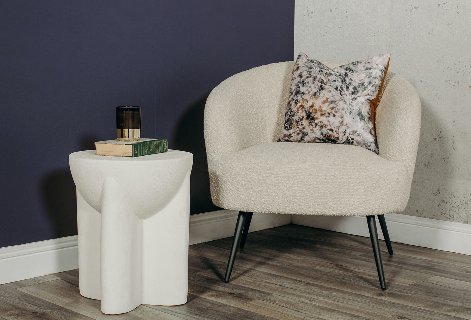 Xia Stone Inspired Lamp Table Round - White - Luxury Interiors