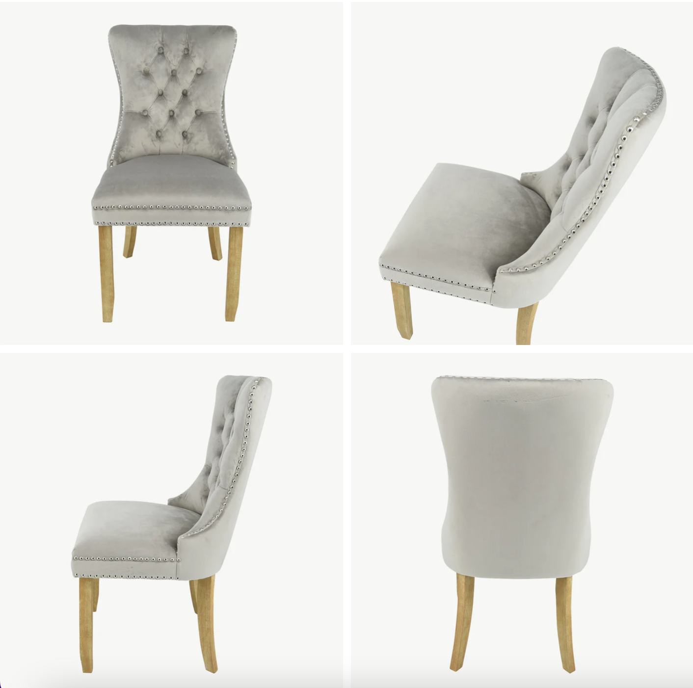 Kacy Button Back Velvet Mink Dining Chairs (Pair) - Luxury Interiors