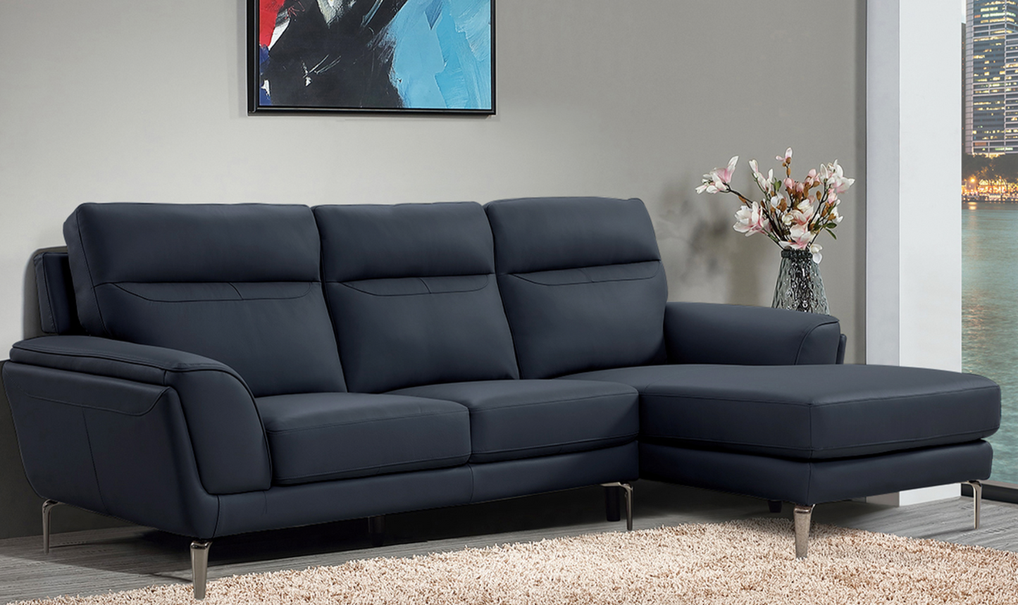 Vitalia Grey or Indigo Corner Leather Sofa - Luxury Interiors
