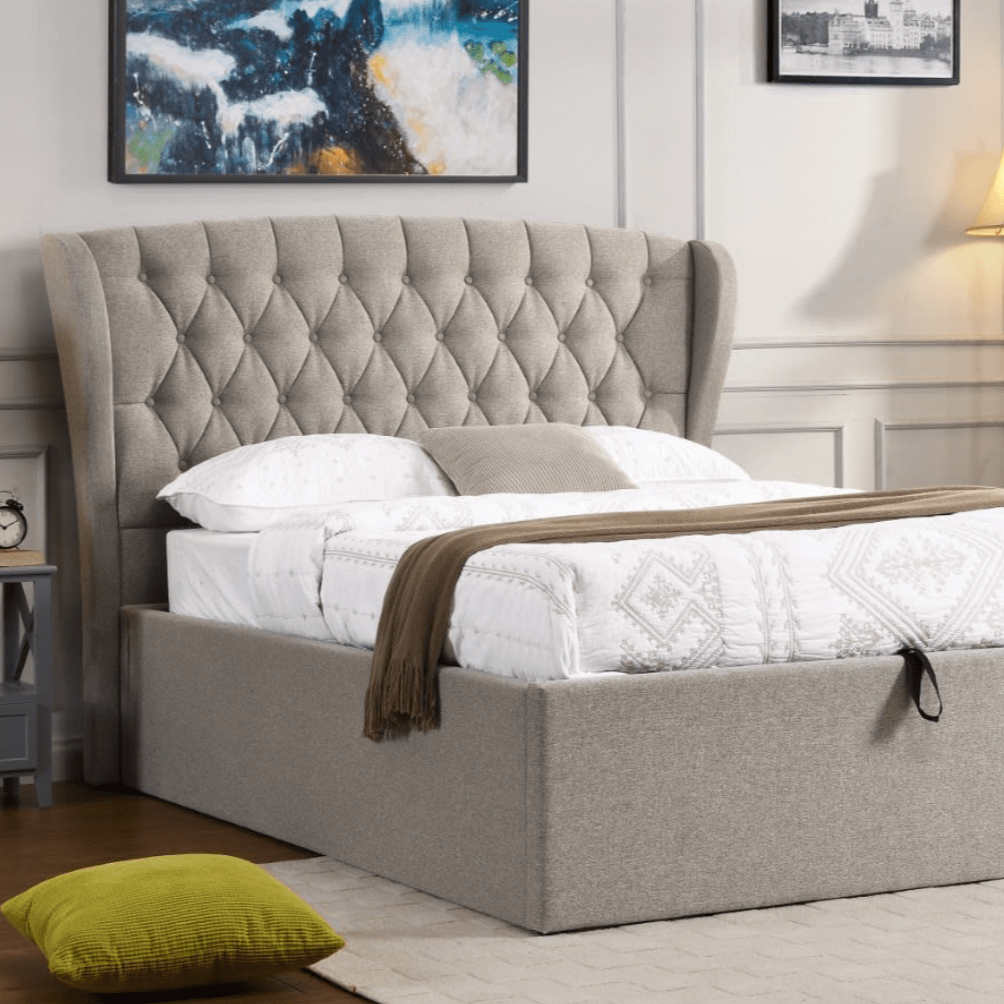 Parker Grey Linen Storage Bed - Luxury Interiors