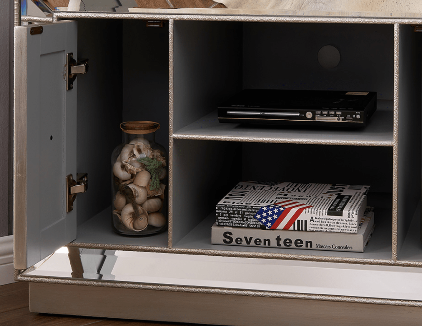 Sofia Mirrored Corner TV Unit - Luxury Interiors