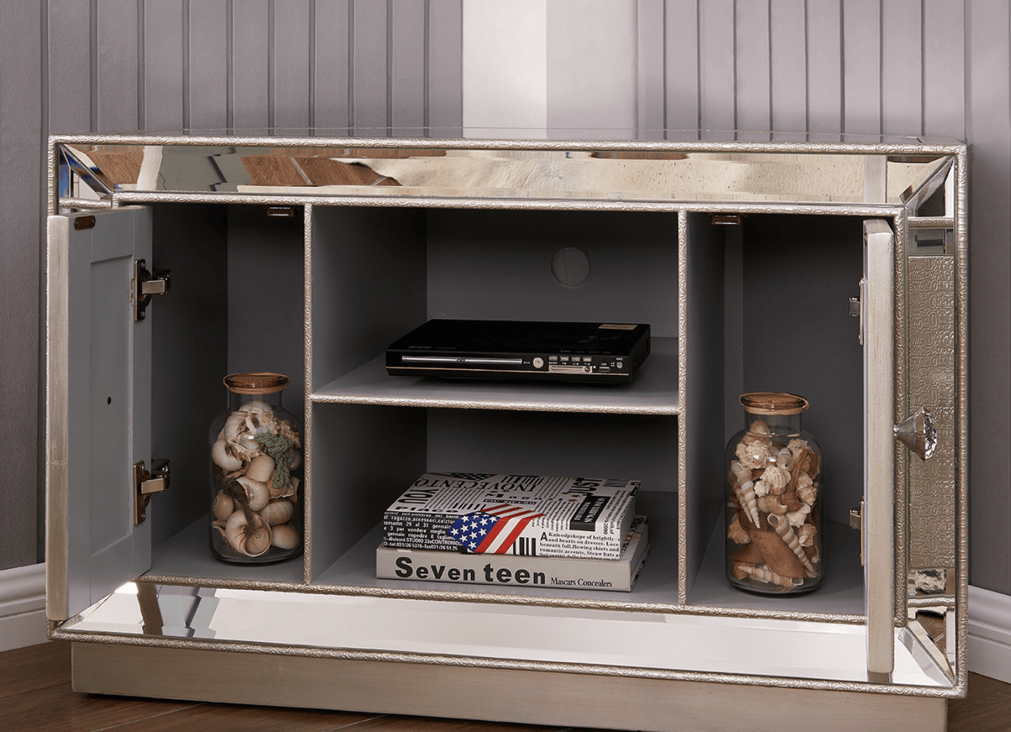 Sofia Mirrored Corner TV Unit - Luxury Interiors