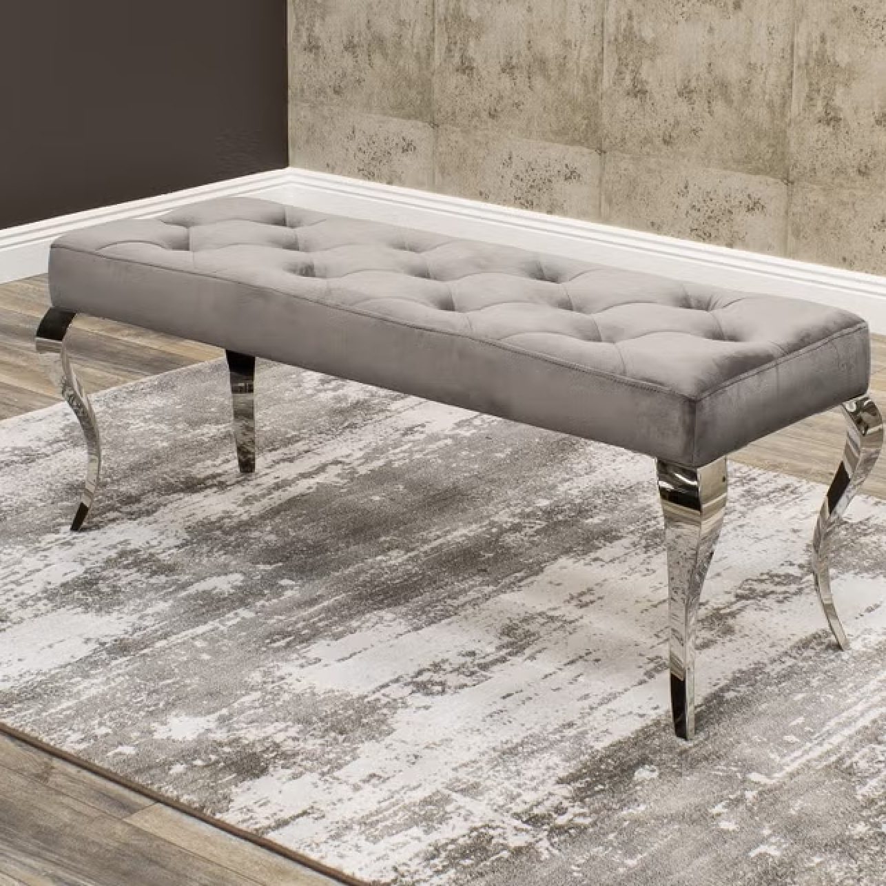 Louis Silver Velvet Bench - Luxury Interiors