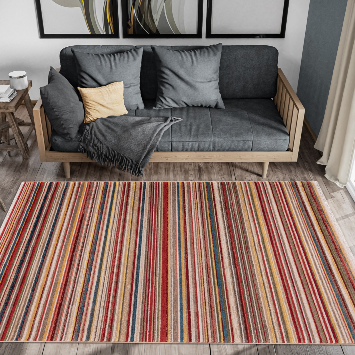 Rukas Multicolour Stripe Rug - Luxury Interiors