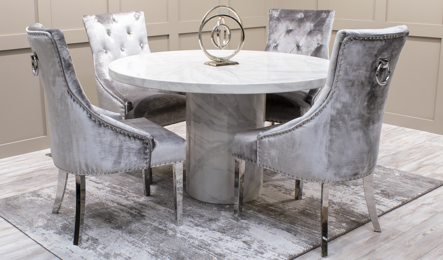 Carra White Round Marble Dining Set - Luxury Interiors