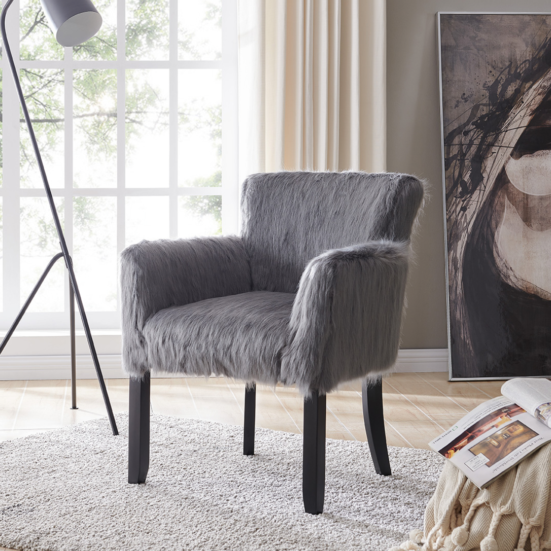 Heavy Shag Faux Sheepskin Tub Chair-Grey - Luxury Interiors