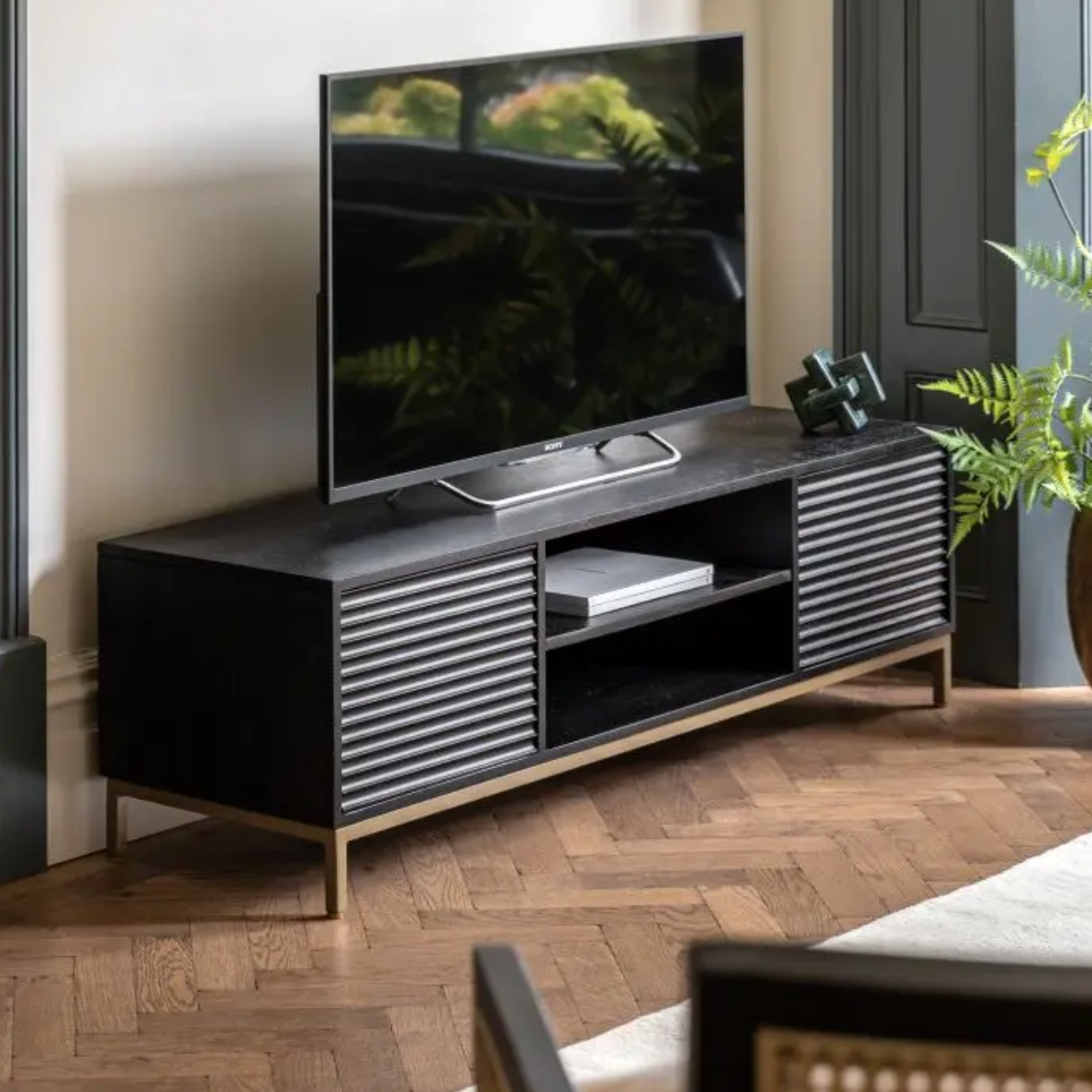 Raya Black & Gold Tv Unit - Luxury Interiors