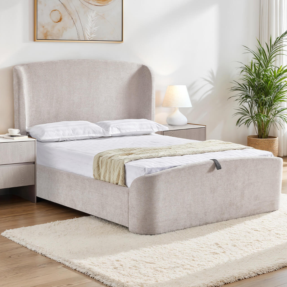 5ft Blaine Ottoman Chenille Fabric Storage Bed - Luxury Interiors