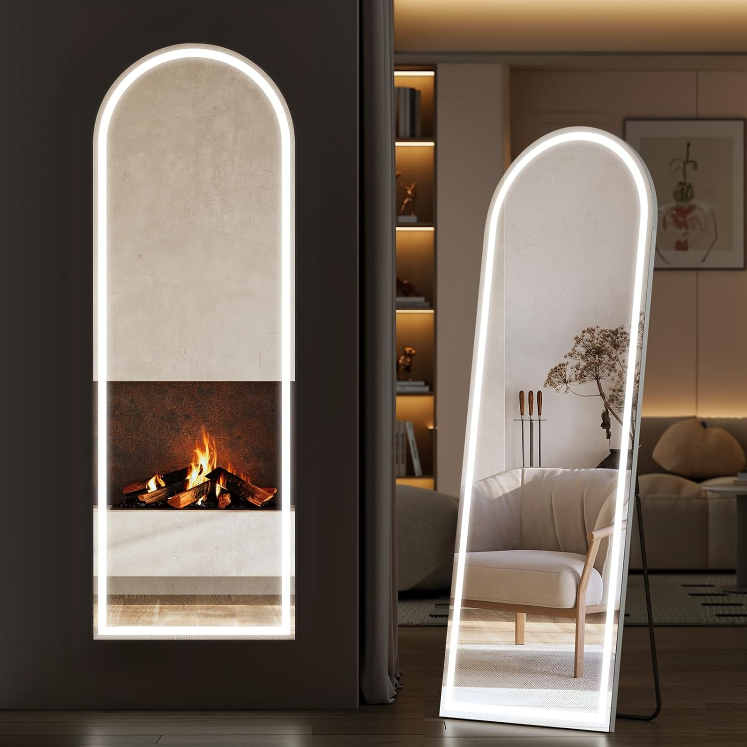 Modena Hollywood LED cheval arch mirror White 160 x 50cm - Luxury Interiors