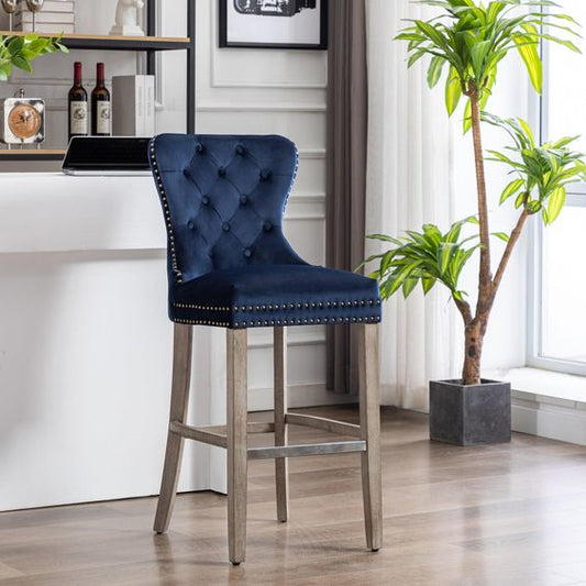 Kacy Navy Brushed Velvet Counter stool - Luxury Interiors