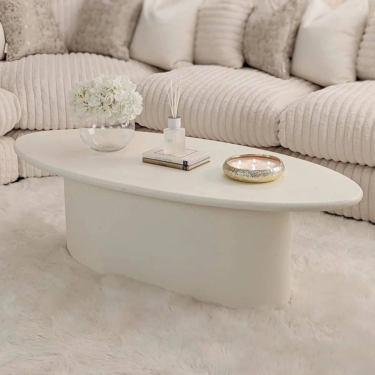 Ziola Stone Inspired Coffee Table - Cream / Black - Luxury Interiors
