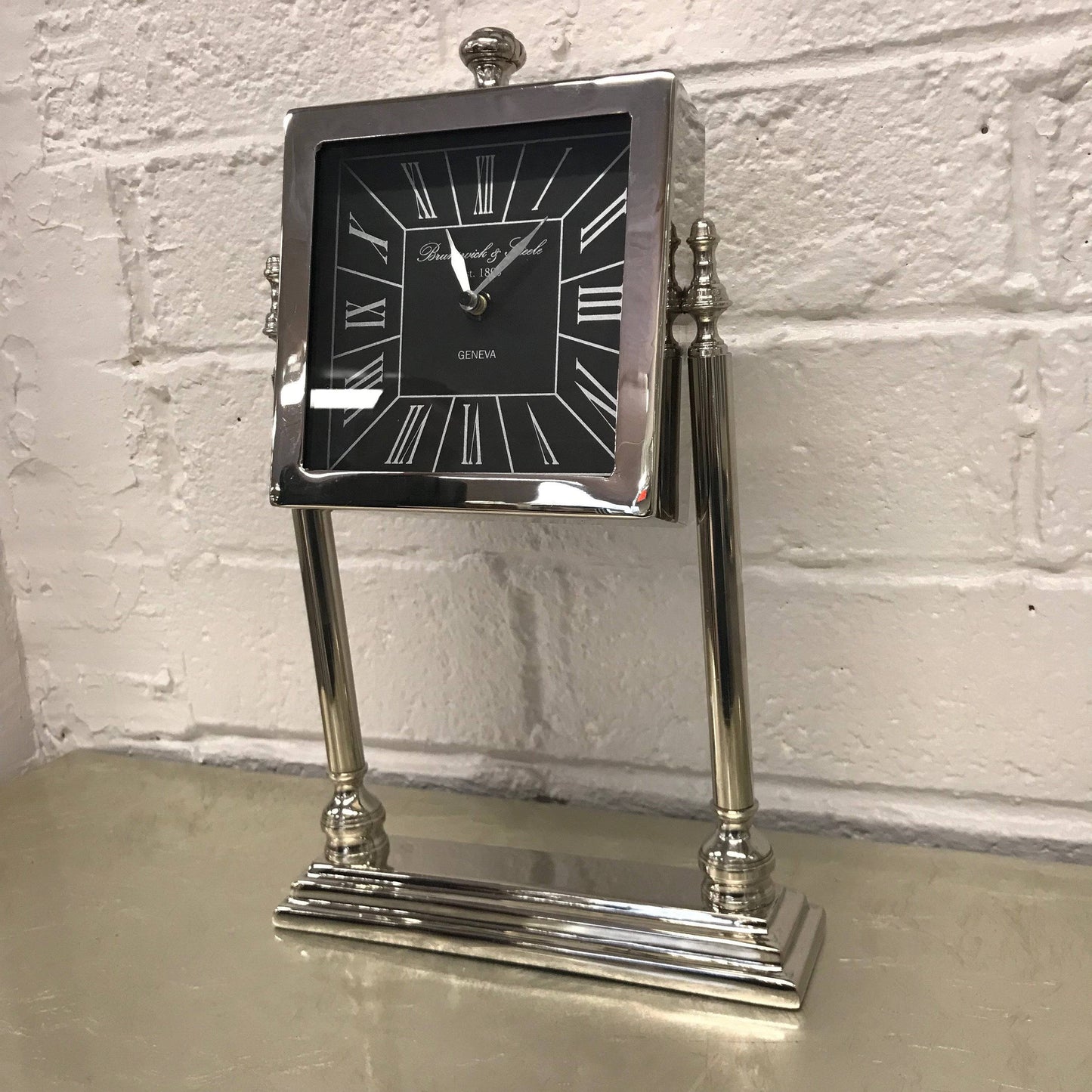 Arianna Swivel Black Nickel Table Clock - Luxury Interiors