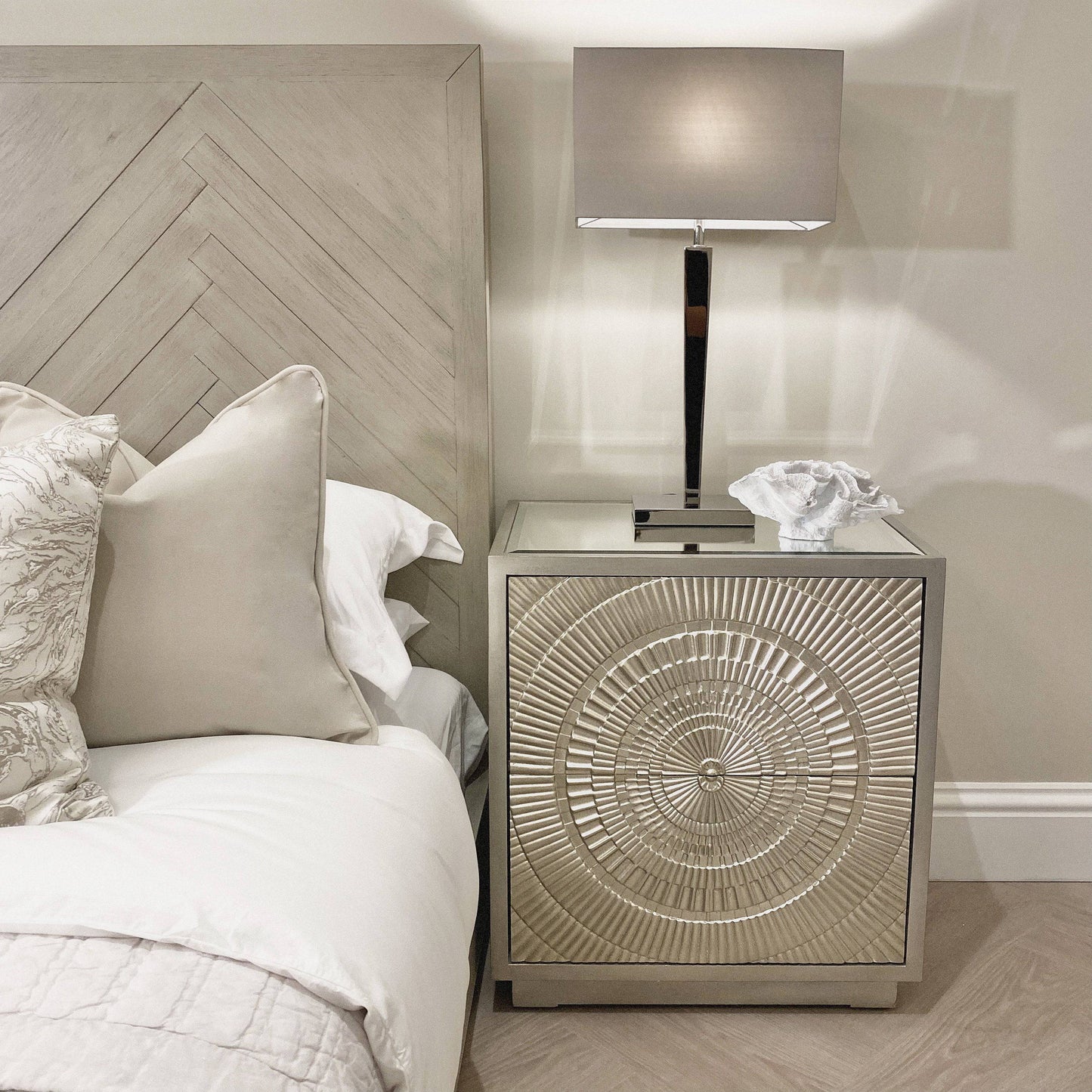 Frenso Silver 2 Drawer Luxury Side Table - Luxury Interiors