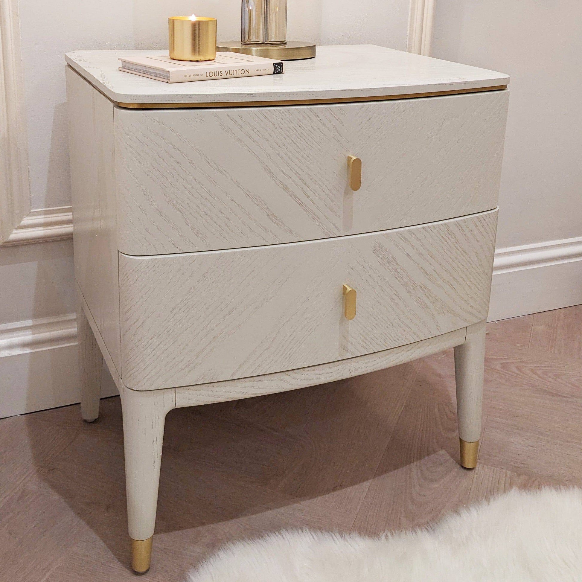 Darcy 2 Drawer Bedside Table Stone - Luxury Interiors