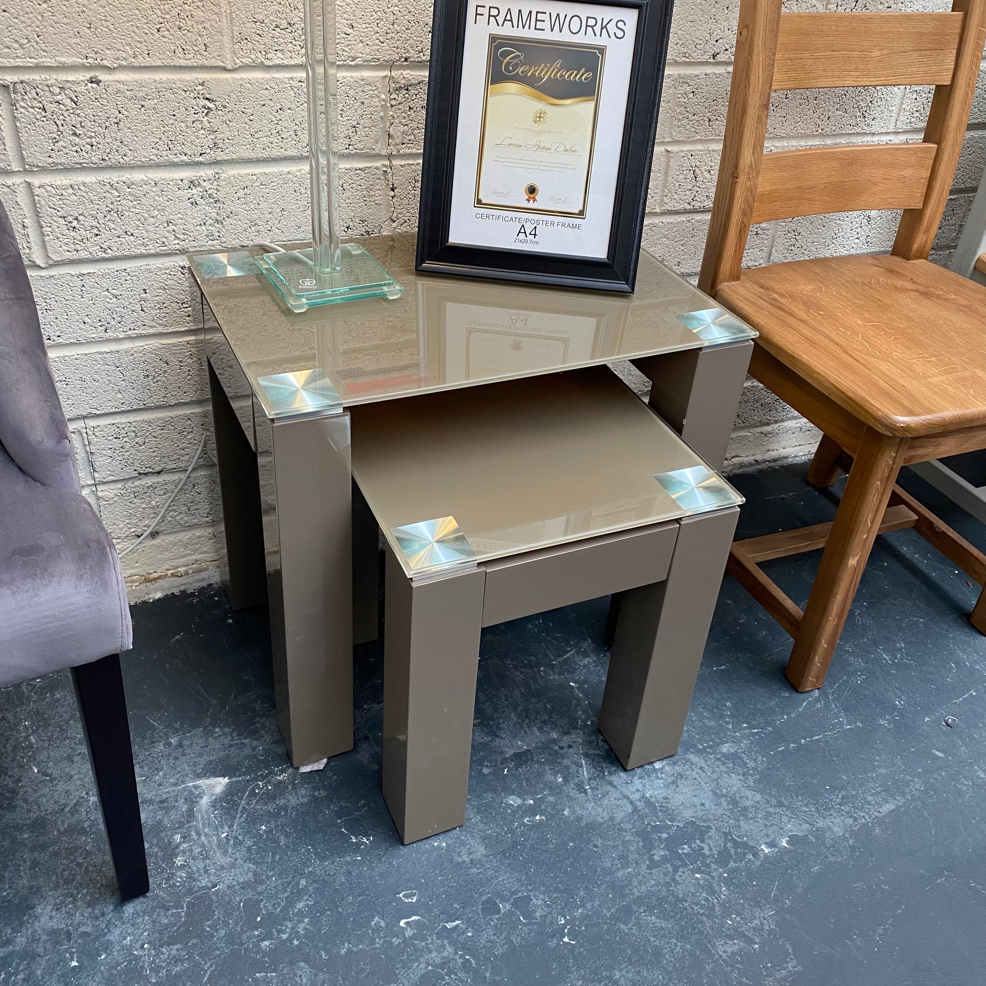 Brown Smoked Glass Nest of Tables - Luxury Interiors