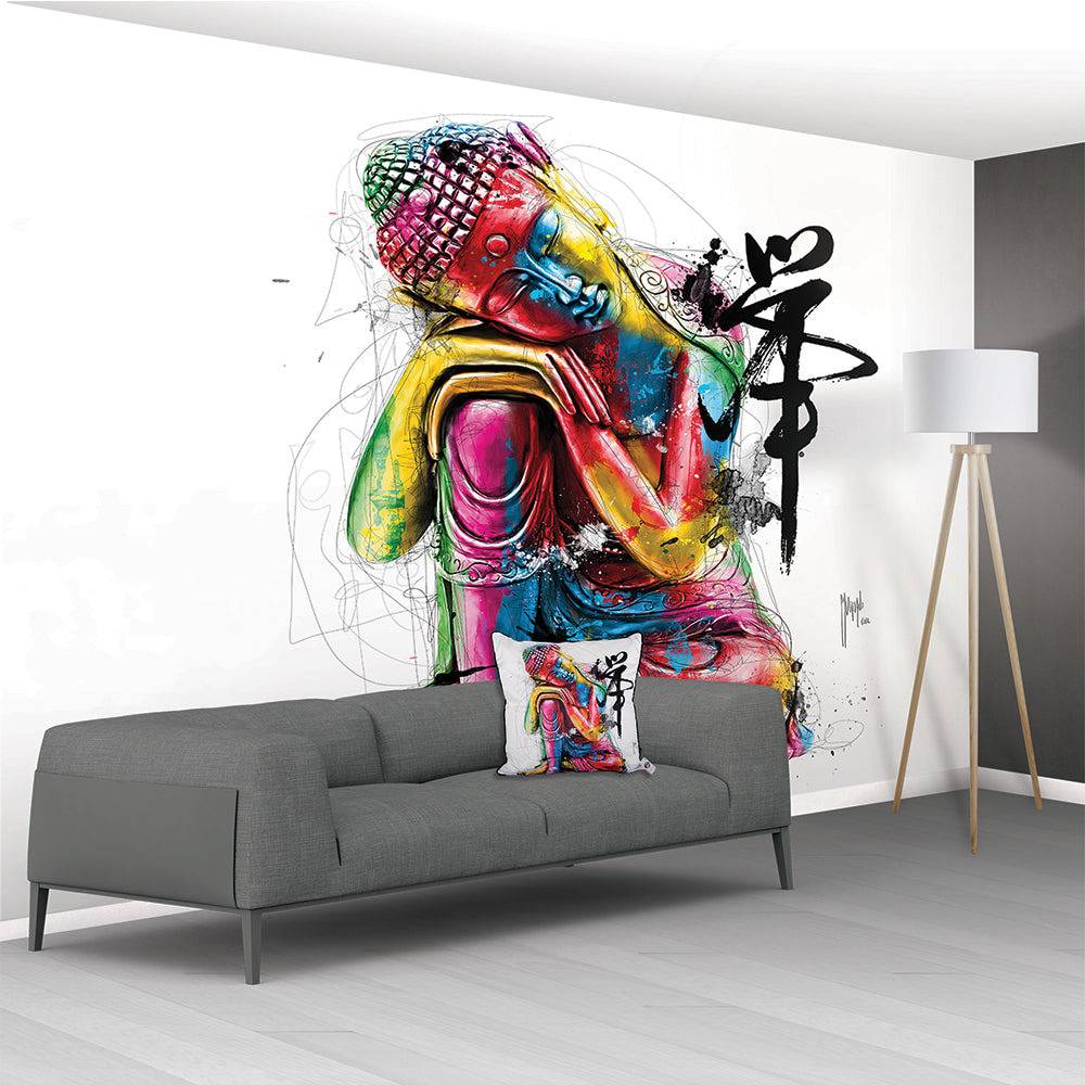 Decorative wall mural in a stylish living room