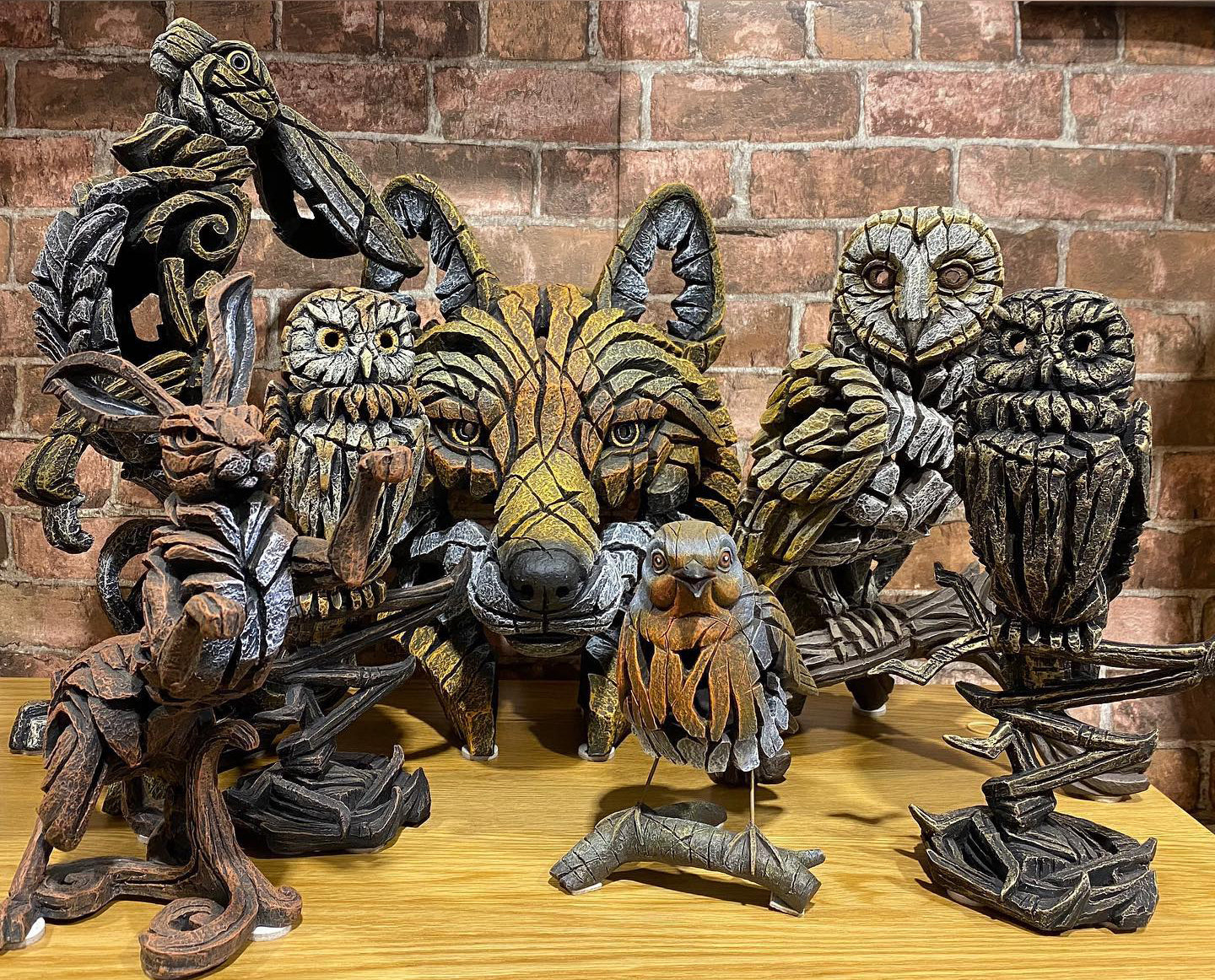 animal busts, sculptures fox, owl, rabbit 