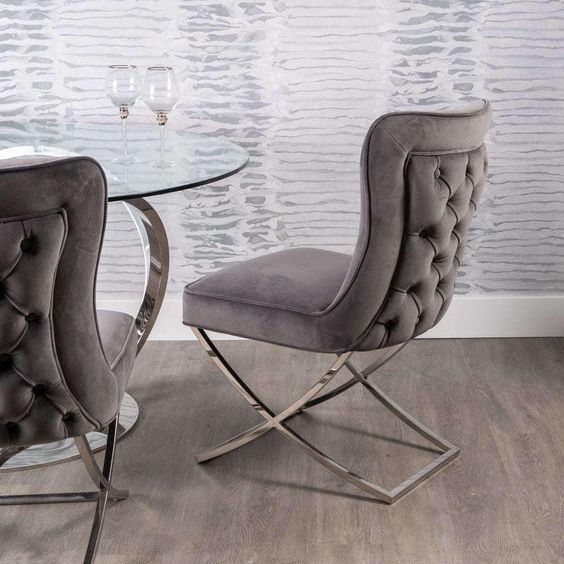 Belgravia Dark Grey Brushed Velvet Dining Chair (Pair) - Luxury Interiors
