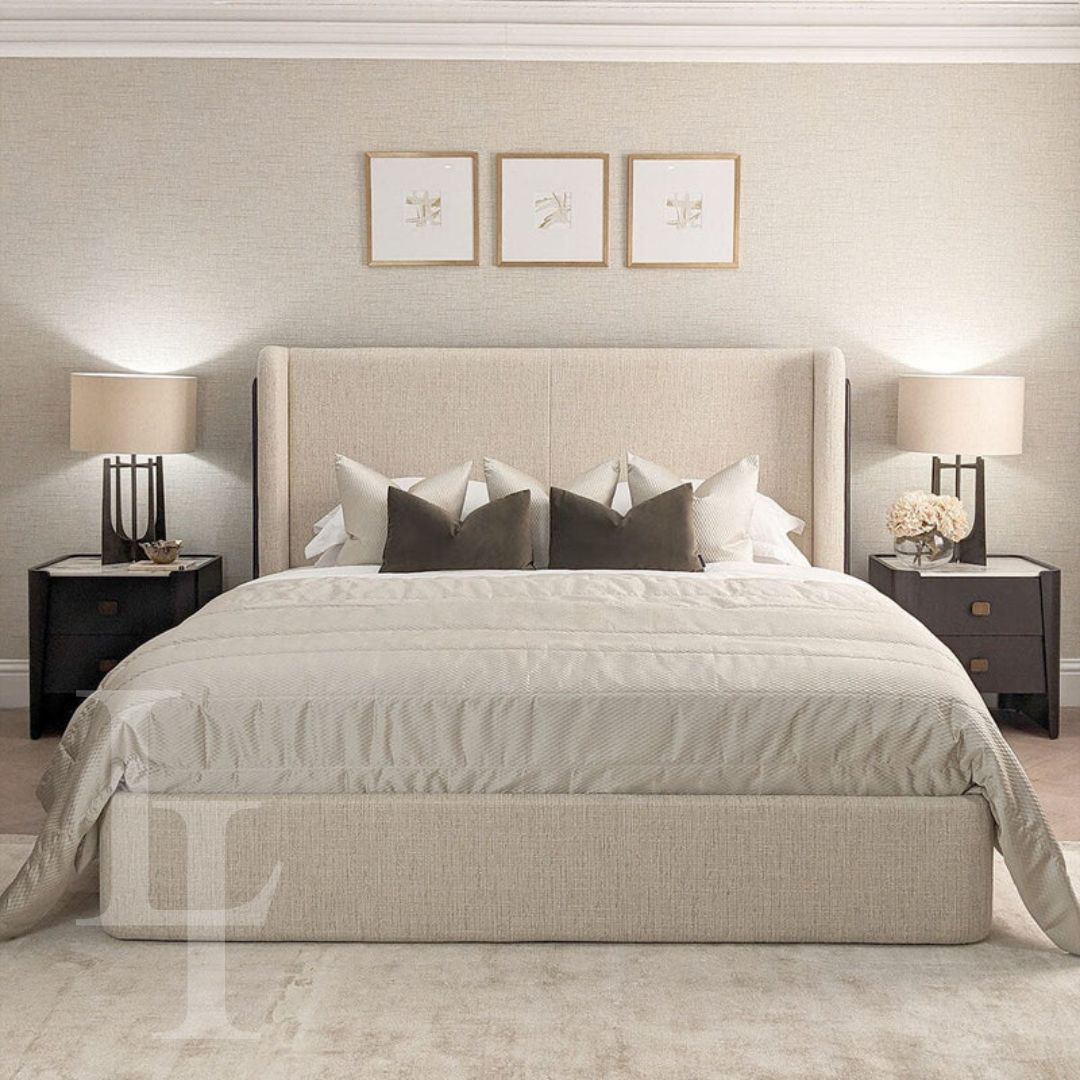 Rona Fabric Bed in Ebony - Luxury Interiors