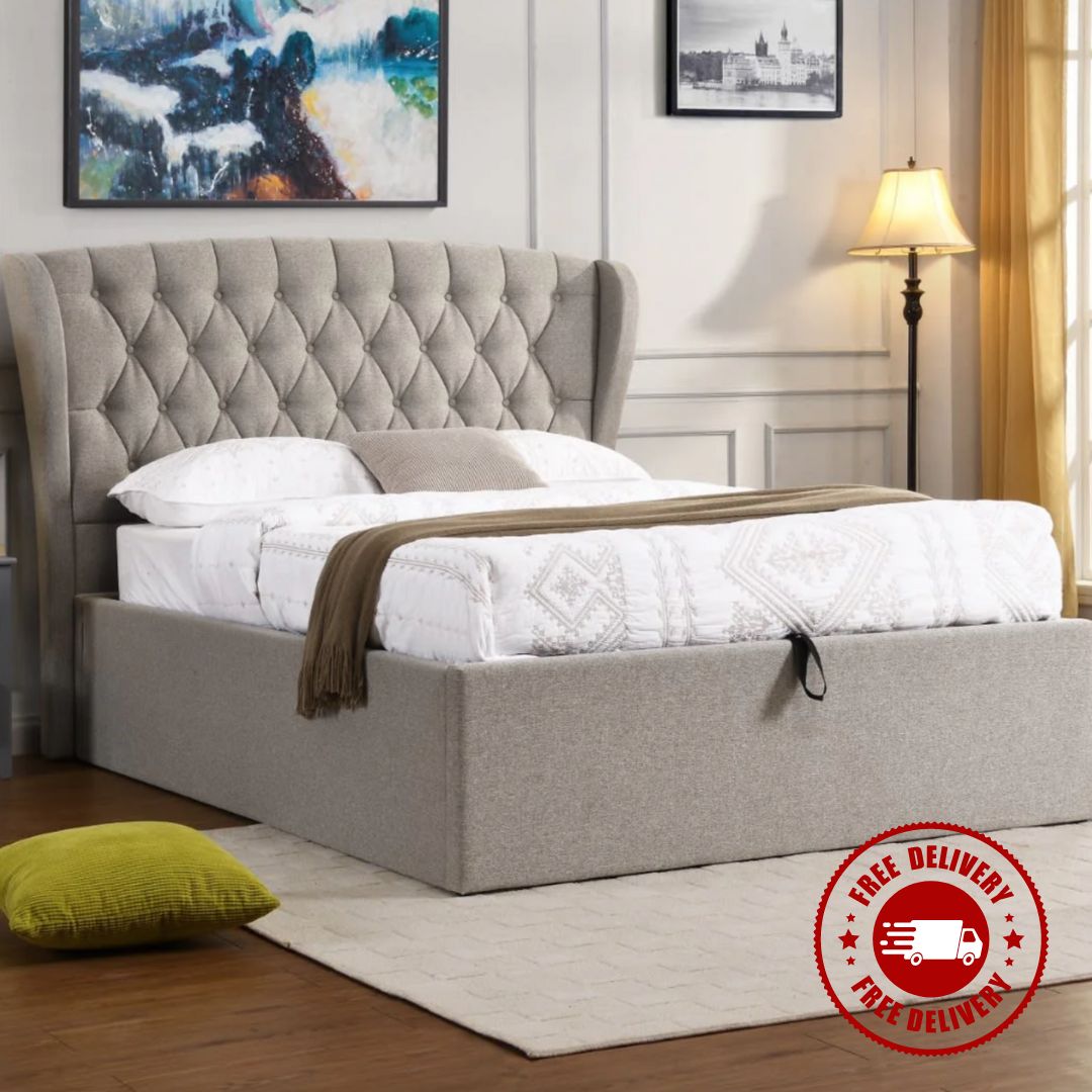 Parker Grey Linen Storage Bed - Luxury Interiors