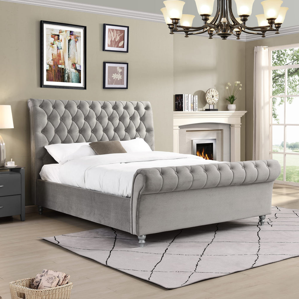 Katie Luxury Velvet Bed Mink, Silver, Gas Lift Storage - Luxury Interiors