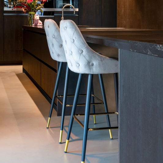 Ava Modern Velvet Bar Stool Grey PAIR - Luxury Interiors