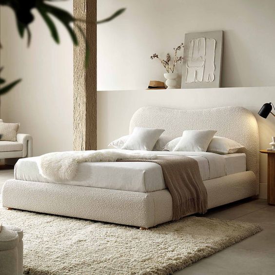 Modern Delilah Beige Cream Fabric Bedframe - Luxury Interiors