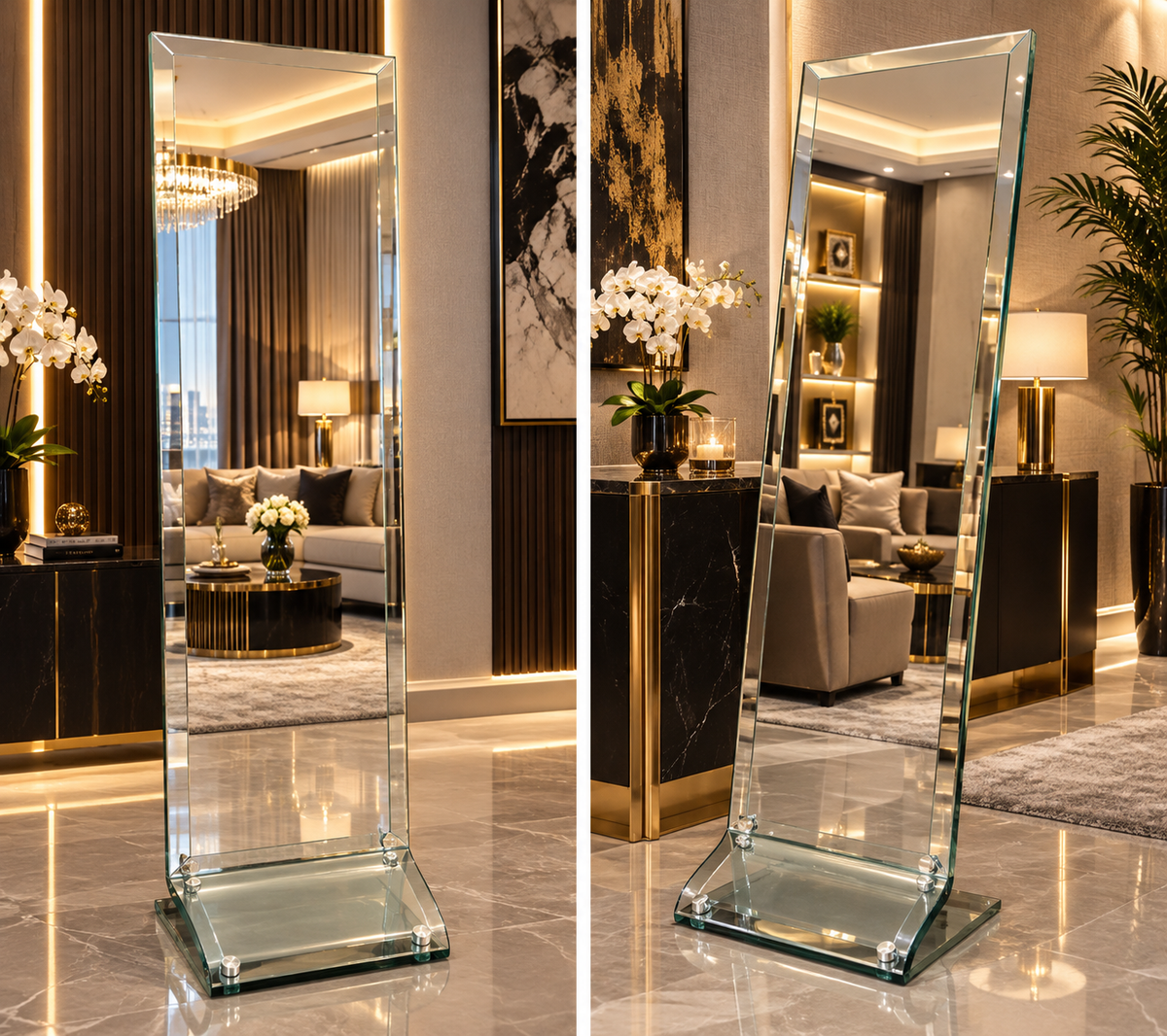Green Apple Collection Mirrored Tempered Glass Stand