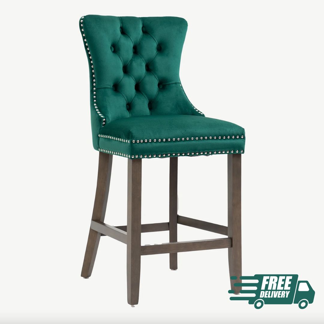 Kacy Green Velvet Counter Stool (FREE delivery) - Luxury Interiors