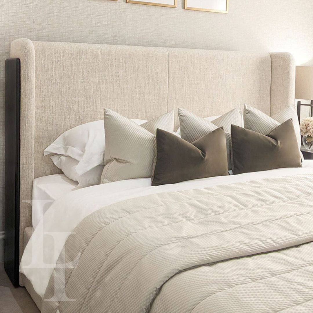 Rona Fabric Bed in Ebony - Luxury Interiors