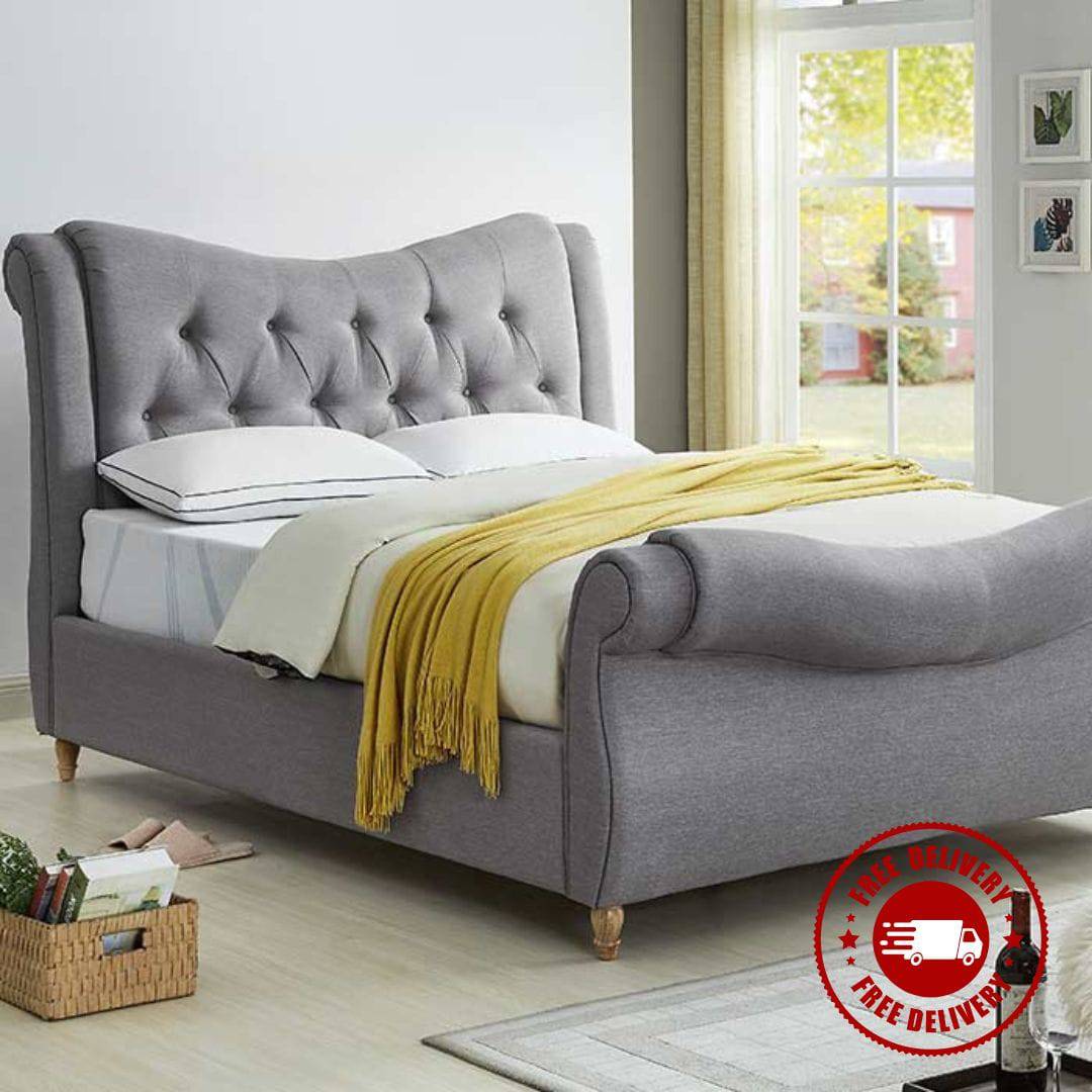 Arizona Grey Fabric Sleigh Bed - Luxury Interiors