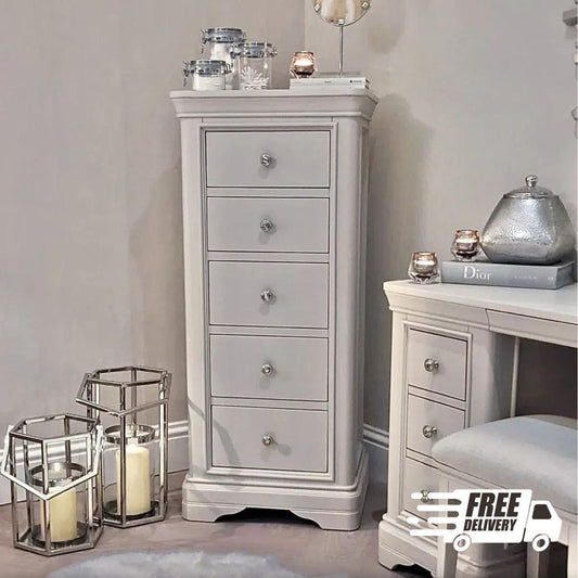 Maria Taupe Tall Slim Chest of Drawers (Free Delivery)