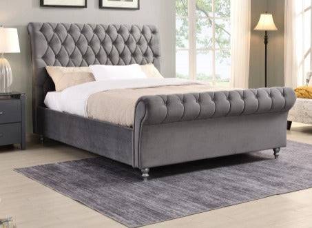 Katie Luxury Velvet Bed Mink, Silver, Gas Lift Storage - Luxury Interiors