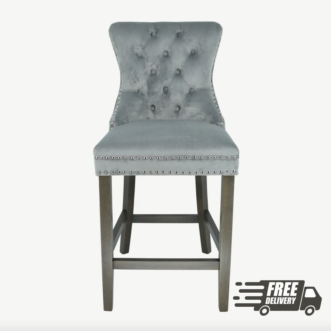 Kacy Grey Velvet Counter Stool (FREE delivery) - Luxury Interiors