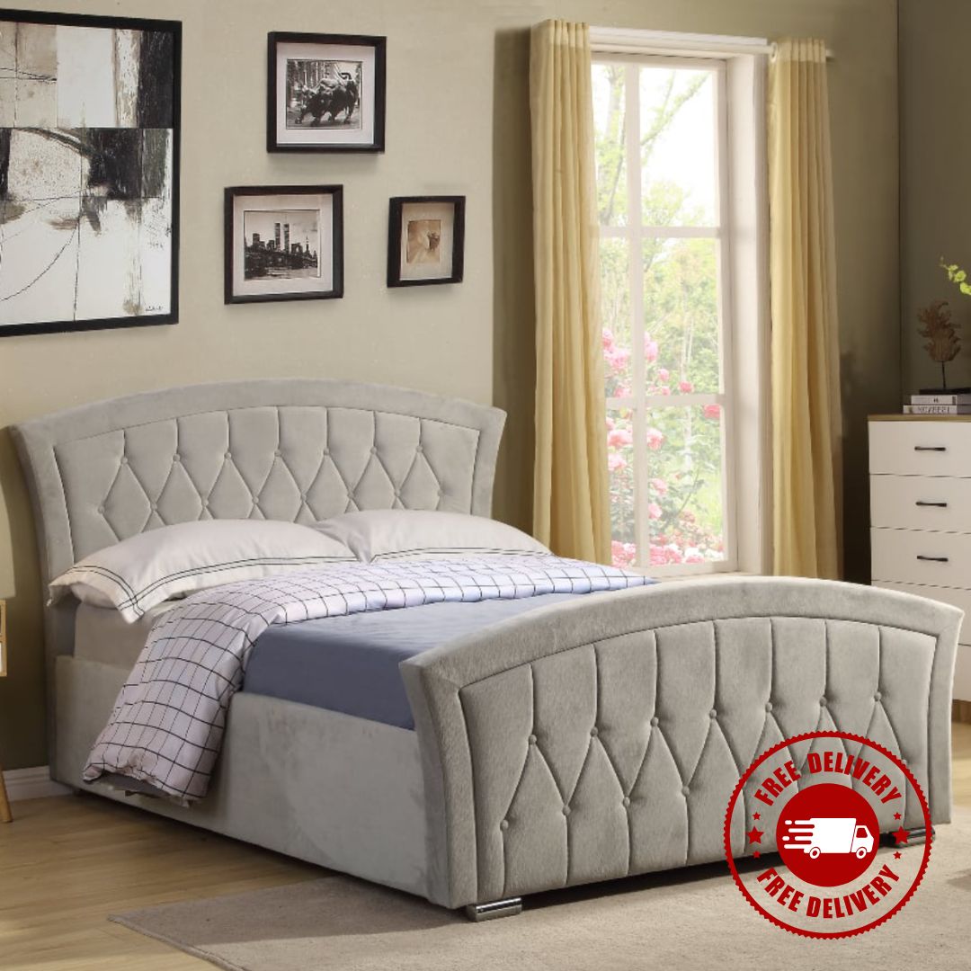 Kingston Gas Lift Storage Bed in Light Grey Chenille - Luxury Interiors